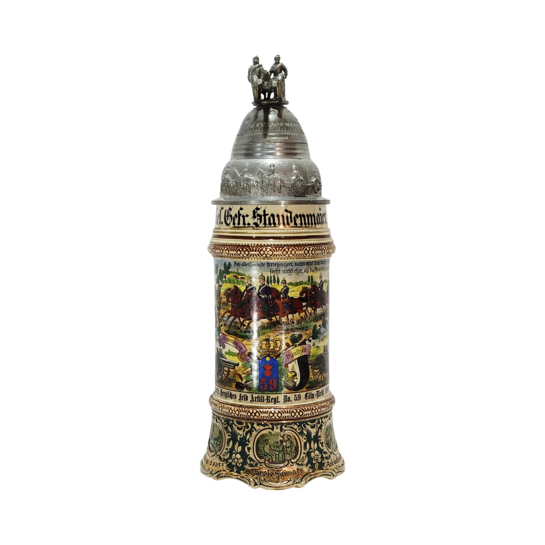 Pottery Stein, German Regimental Beer Stein, 5. Battr. Bergifches Feld Artill-Regt. No. 59 (1 of 16)