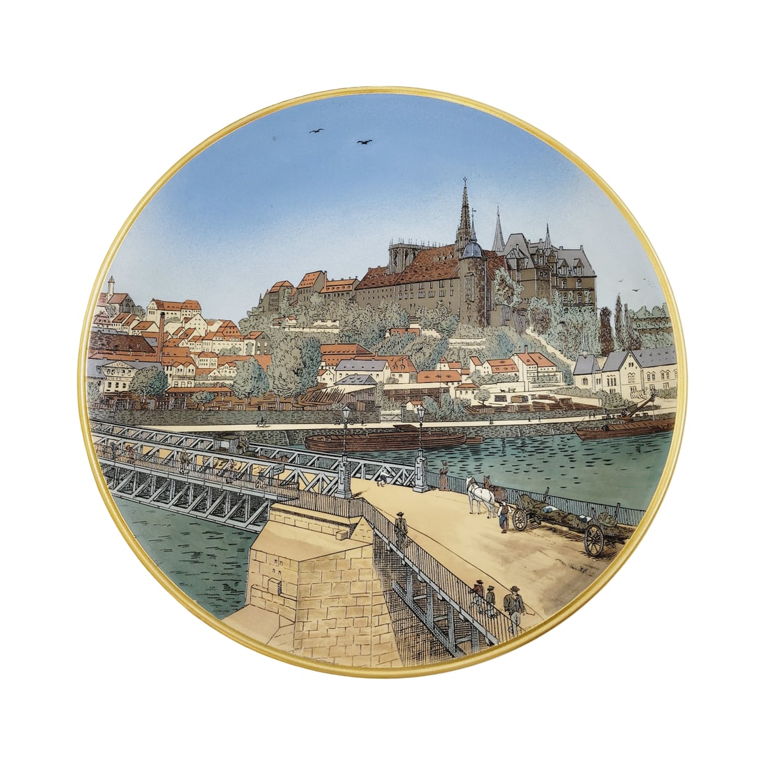 Villeroy & Boch Mettlach #2518, German Plaque, Town Scene of Meissen (1 of 2)