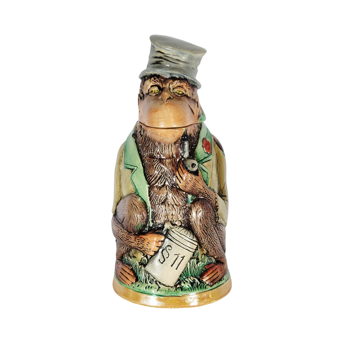 Matthias Girmscheid #828, German Character Beer Stein, Monkey with Top Hat (1 of 12)