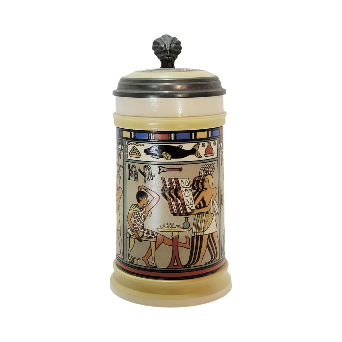 Villeroy & Boch Mettlach Stein #2583, German Beer Stein, Events in Black Whale at Ascalon: 1/2 Liter pottery etched with etched pottery inlay lid, signed by Fritz Quidenus, circa 1902