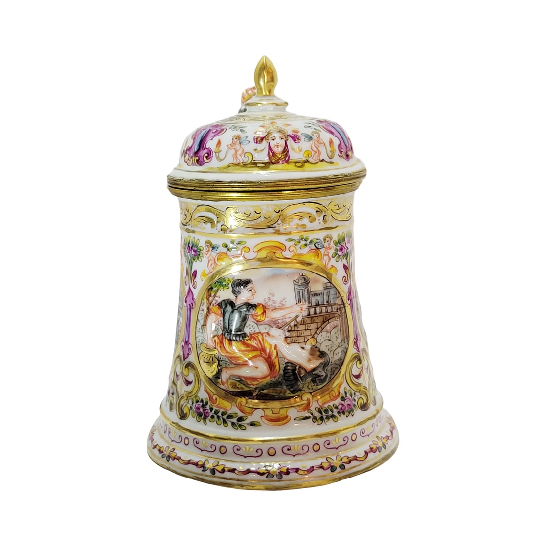 Ernst Bohne & Sohne Stein, German Beer Stein, Capodimonte Style Stein 3 Panels of Women (1 of 14)