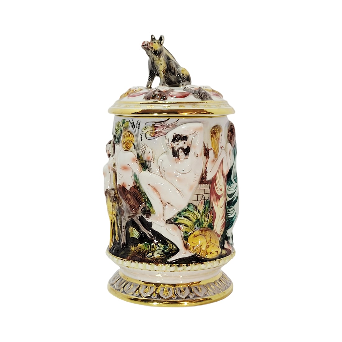 Capodimonte Porcelain, Italian Beer Stein, Bacchanalia Scenes (1 of 16)