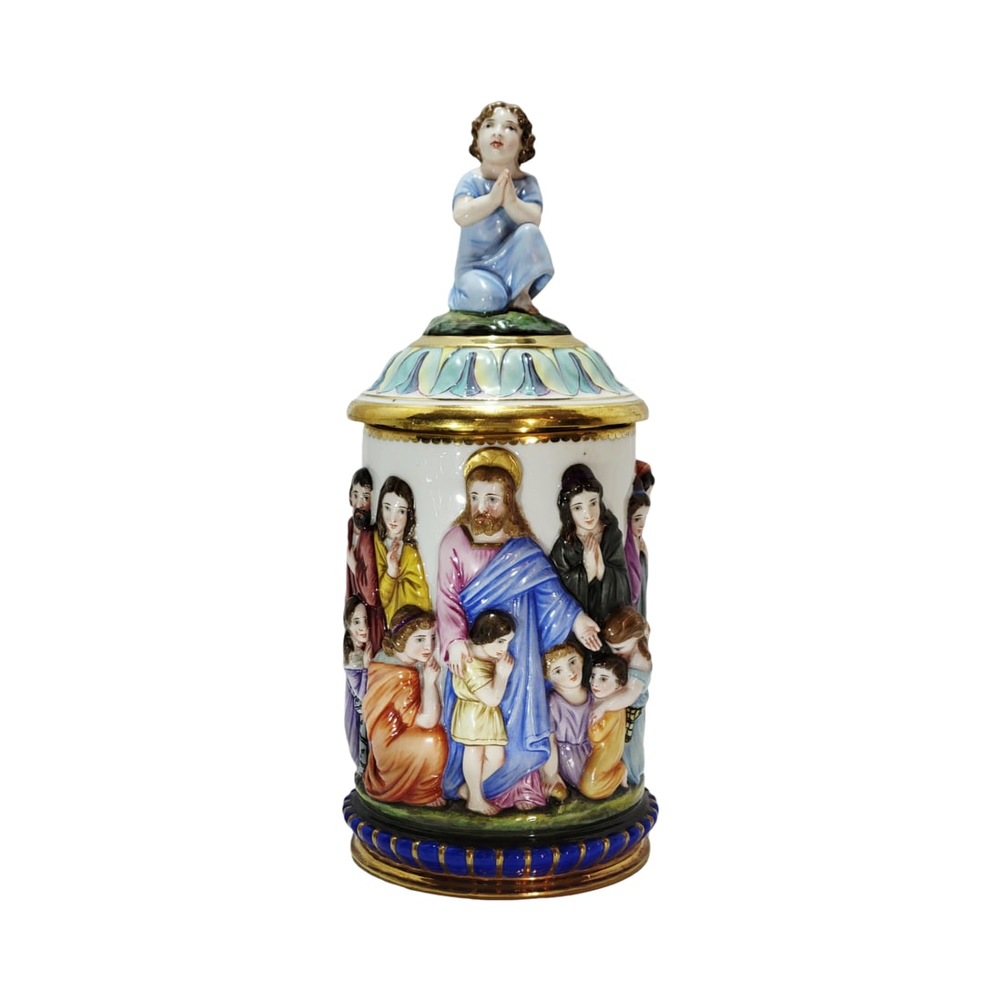 Ernst Bohne & Sohne Stein, German Beer Stein, Capodimonte Style Stein Jesus with the Little Children (1 of 16)
