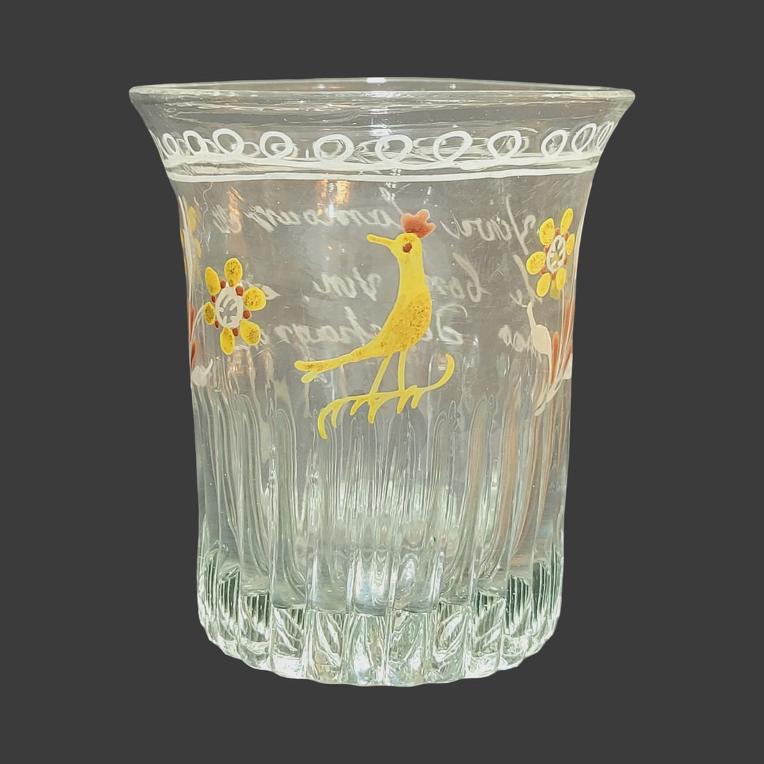 Biedermeier Period Beaker, Bohemian Beaker, Bird with Florals and Saying (1 of 11)