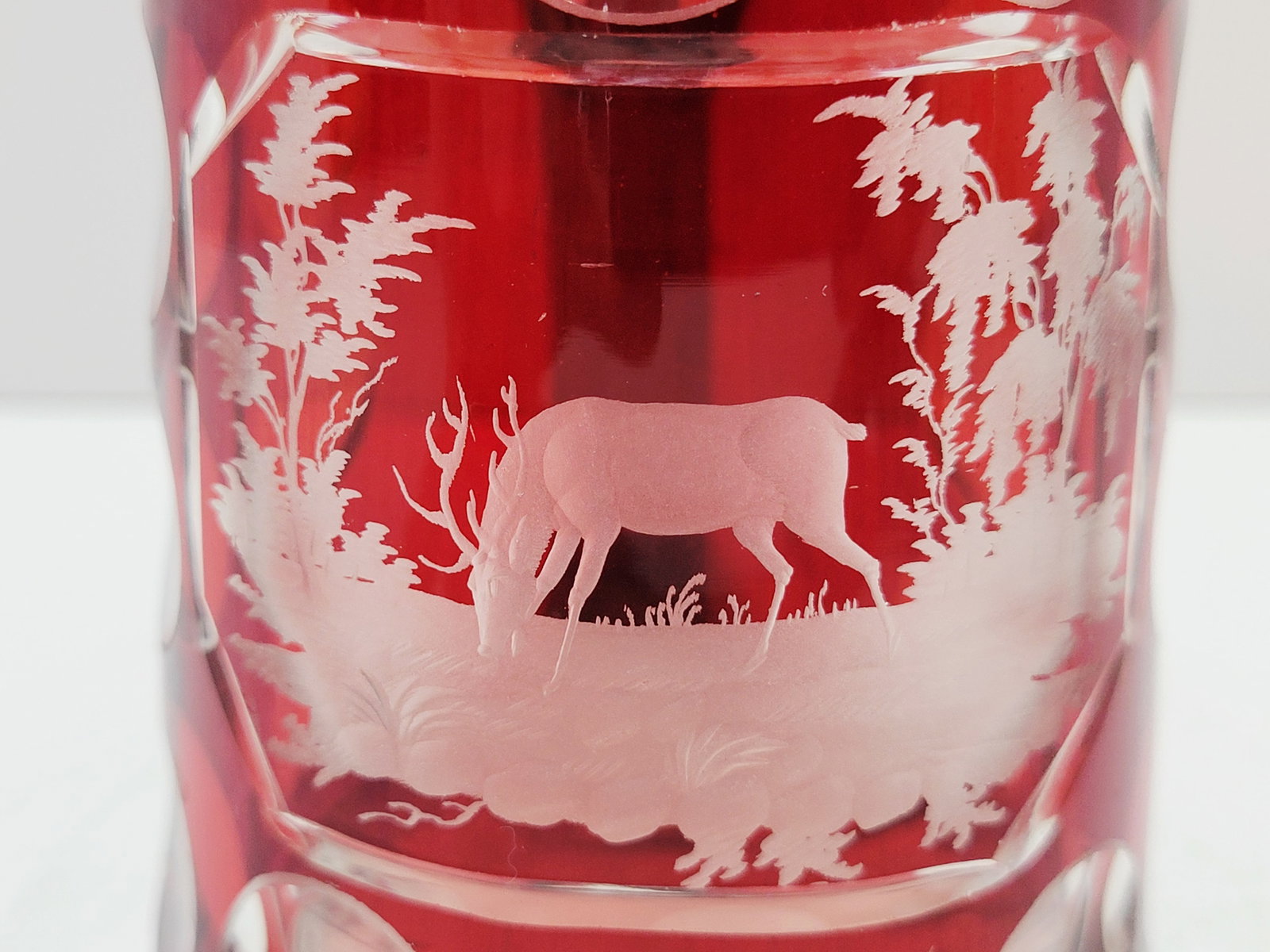 Glass Stein, Bohemian Beer Stein, Ruby Stag Stein - 7