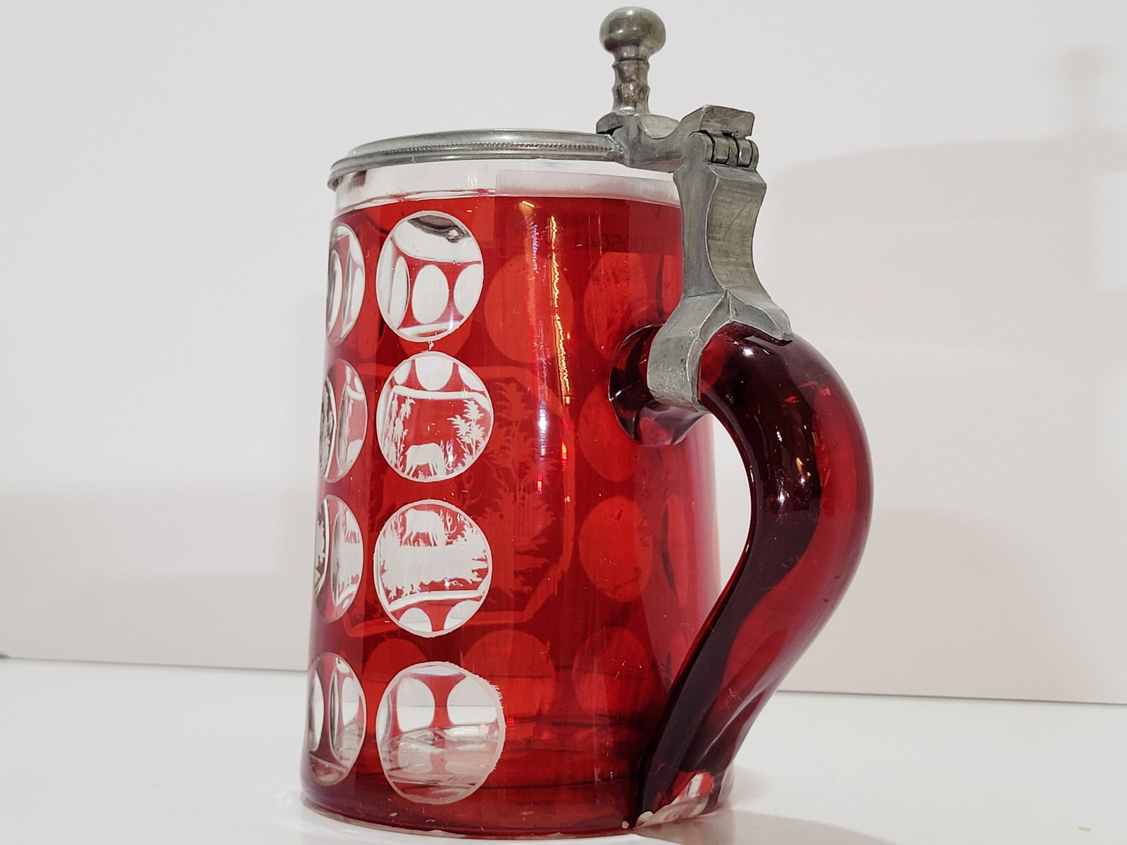 Glass Stein, Bohemian Beer Stein, Ruby Stag Stein - 9