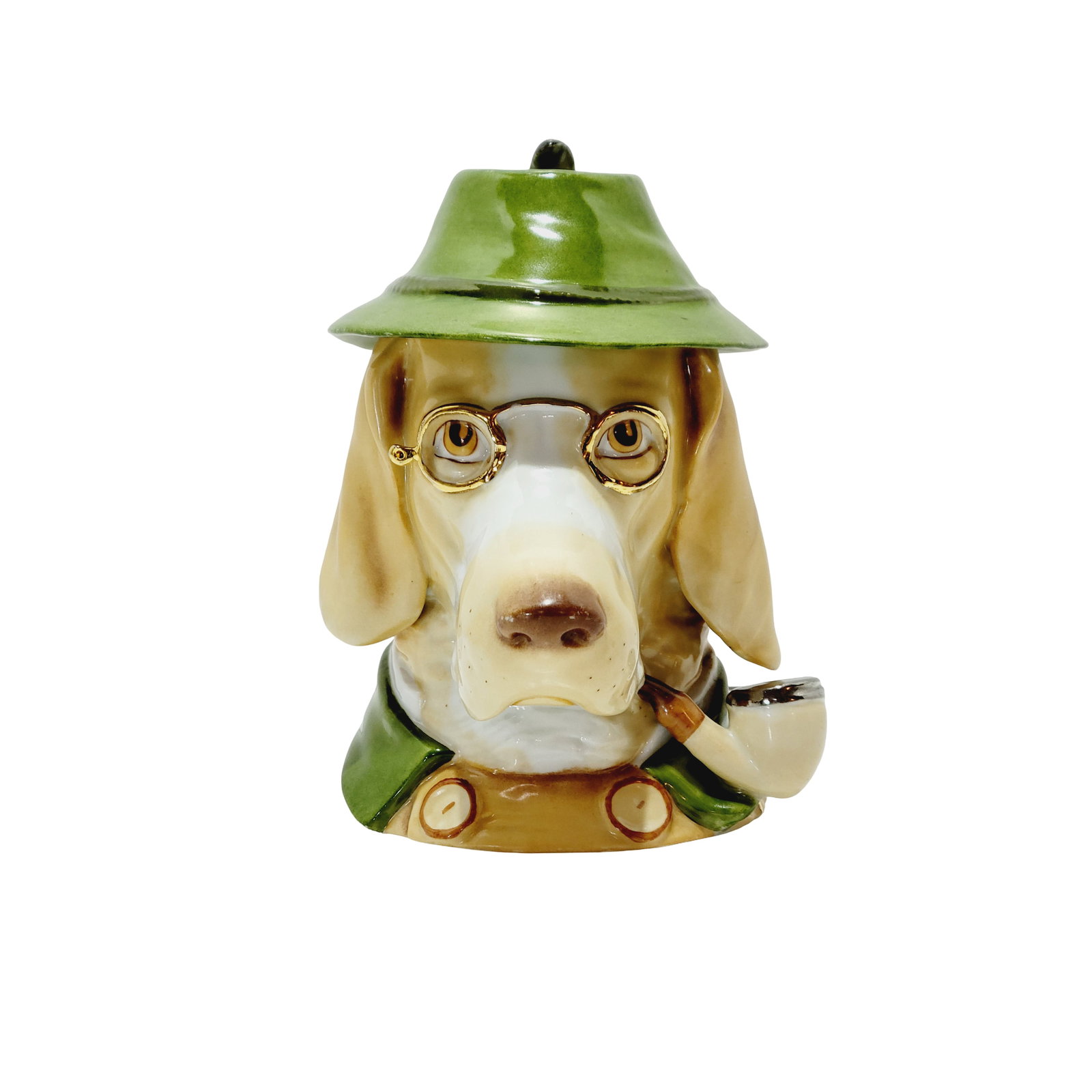 Schierholz & Sohn #51, German Character Stein, Hunter Dog: 1/2 Liter porcelain hand painted with hand painted porcelain lid, circa late 1890's