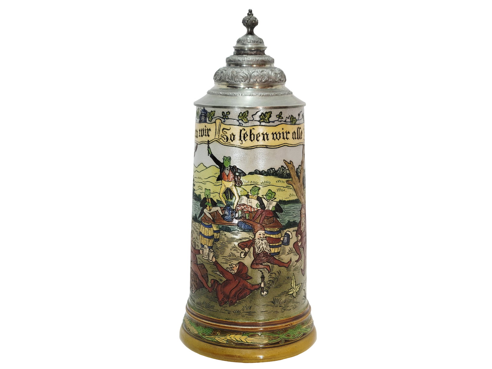 Hauber & Reuther #519, German Beer Stein, Frog Band and Gnomes (1 of 17)