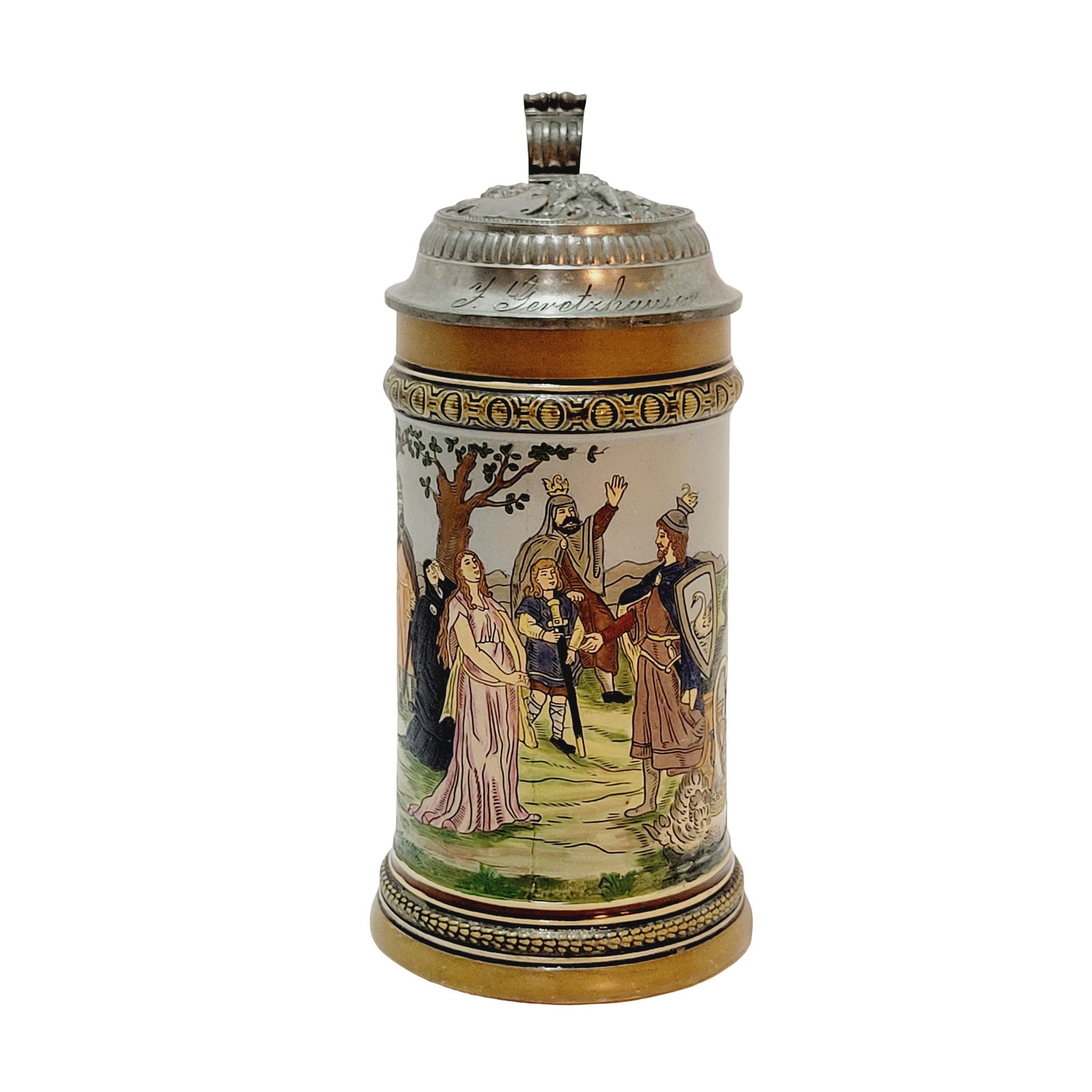 Hauber & Reuther #418, German Beer Stein, Lohengrin?s Arrival (1 of 13)