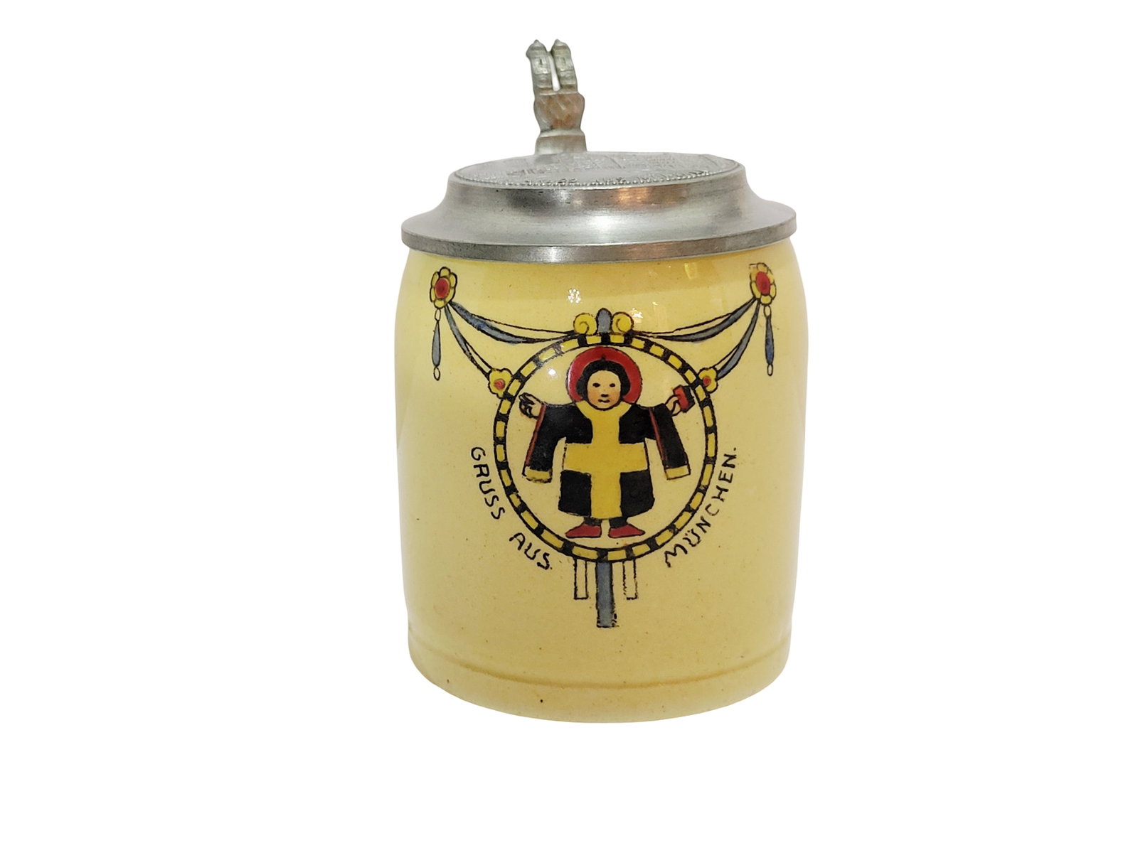 Pottery Stein, German Miniature Beer Stein, Munich Child with Saying (1 of 7)