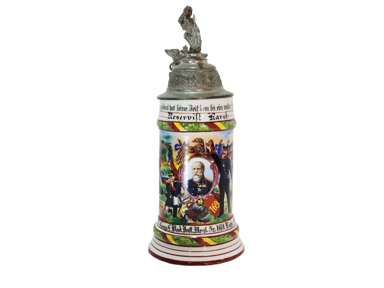 Regimental Stein, German Regimental Beer Stein, 2.Comp.8.Bad.Inft.Regt. Nr. 169 Inhr. 1904-1906 (1 of 15)