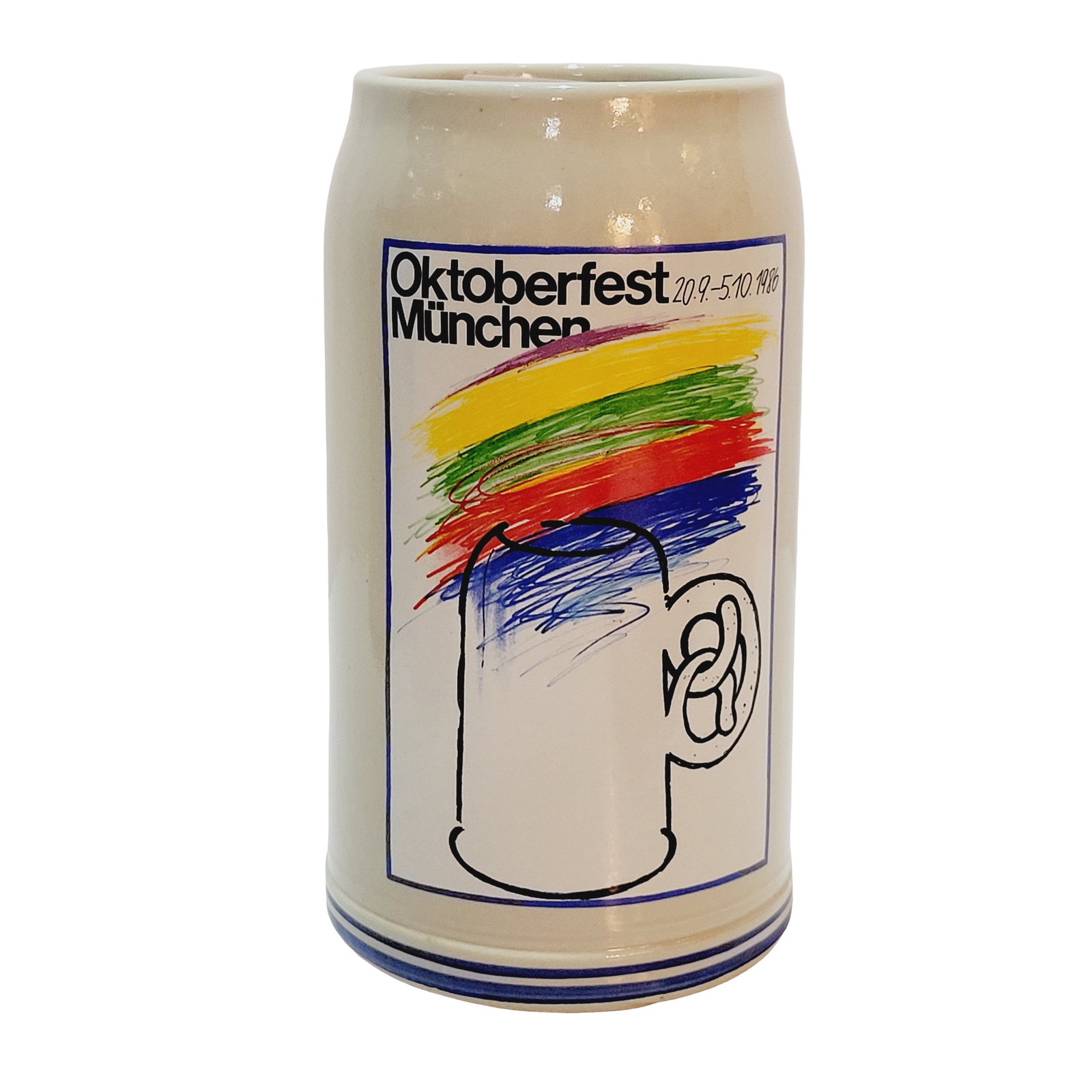 Franz Stober/Rastal Stein, German Beer Stein, Octoberfest 1986 Munchen: 1.0 Liter stoneware print over glaze, signed by Waltraud Sappl, circa 1986