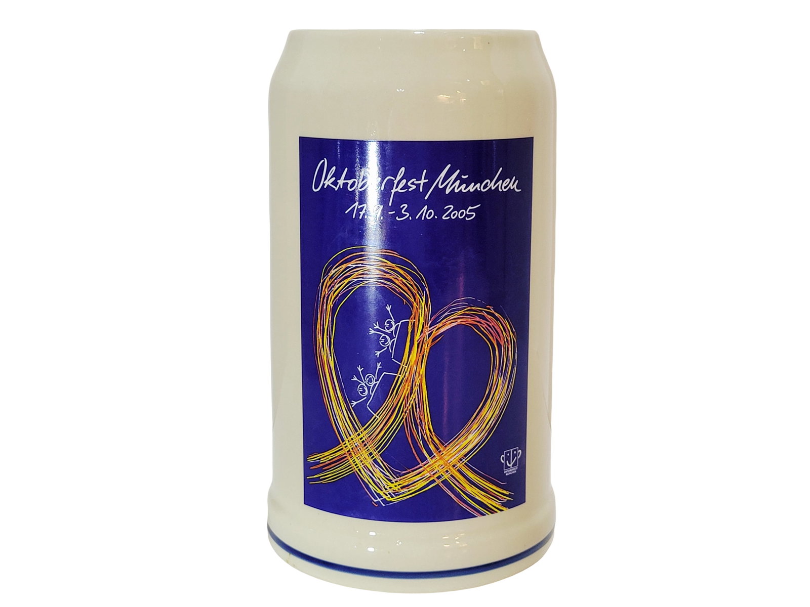 Rastal Stein, German Beer Stein, Octoberfest 2005 Munchen: 1.0 Liter stoneware print over glaze, signed by Jochen Steglich, circa 2005