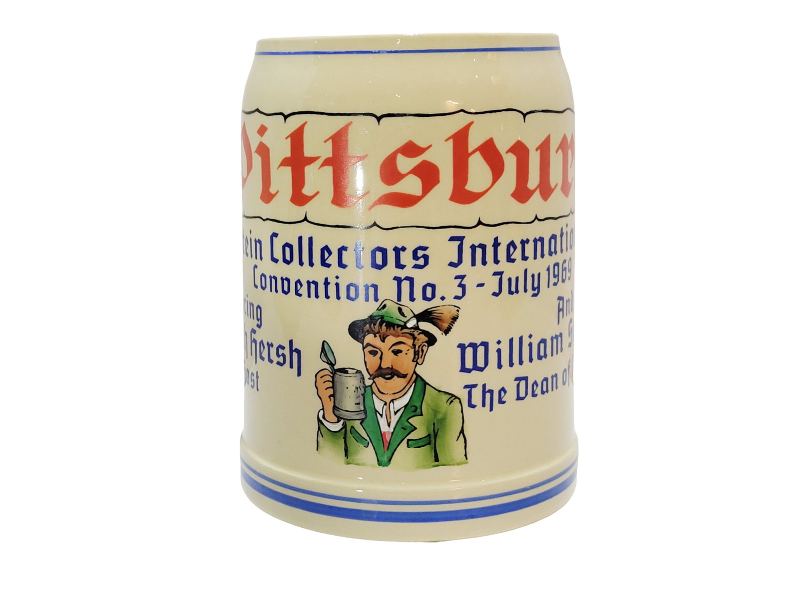 Marzi & Remy Stein, German Beer Stein, Stein Collector International Pittsburg Convention 1969: 1/2 Liter stoneware print under glaze, circa 1969