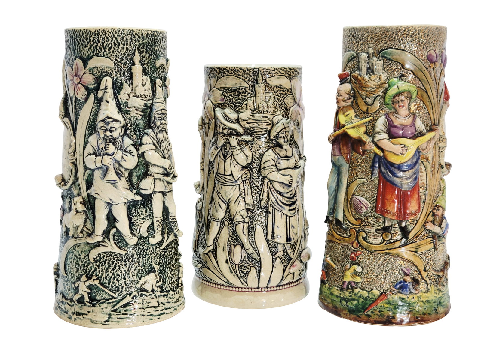 Adolf Diesinger #875, #802 & #873 German Souvenir Beer Stein, Gnomes and 2 Musicians Steins (1 of 6)