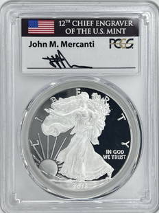 2018-W Silver Eagle John Mercanti Signed PR70DCAM: 2018-W Silver Eagle John Mercanti Signed PR70DCAM PCGSThe 2018-W Silver Eagle, a gem in the world of fine numismatics, is now available in PR70DCAM condition. This coveted piece has been graded by