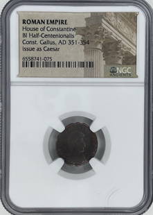 Roman Empire Coins AD 351-354 B1 Half-Centenional: Roman Empire Coins AD 351-354 B1 Half-Centenionallis - NGC Verified Overview: Step into the majestic era of the Roman Empire with this authentic Half-Centenionallis coin from AD 351-354, professionall