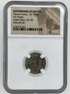 Governors of Judaea, Festus AD 59 AE Purdah NGC: Governors of Judaea, Festus AD 59 AE Purdah NGC A Remarkable Testament to Ancient Numismatics: Introducing the Festus AD 59 AE Purdah, a coin that transports its beholders nearly two millennia back in