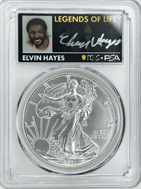 Elvin Hayes Signed Silver Eagle ASE PCGS MS70 (1 of 2)