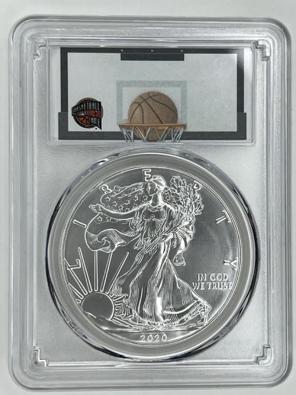 2020 $1 Silver Eagle PCGS Basketball Label MS70 (1 of 2)