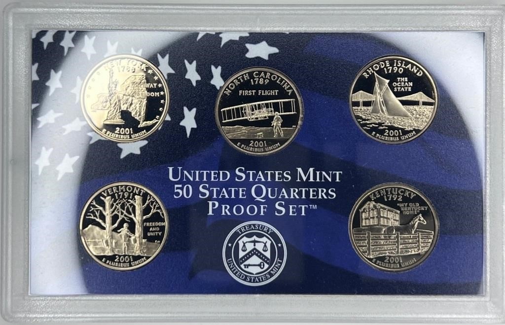 2001 State Quarters Mint Set US Mint 5 Coins OGP (1 of 3)