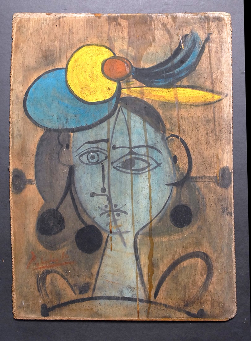 Picasso Oil on Board Womsn with Hat: Pablo Picasso oil on board Woman with Hat. Size: 30 x 41 cm Provenance: This item is from a private collector. From Berlin. He has owned this item since he was young and served his country there. We S