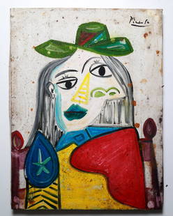 Pablo Picasso Oil Painting + COA: PABLO PICASSO OIL ON CANVAS + COA. sIZE: 46.2 x 60.5cm Please look closeup on all the photos here. Sold as it original condition and without restoration Pablo Picasso is probably the most important f