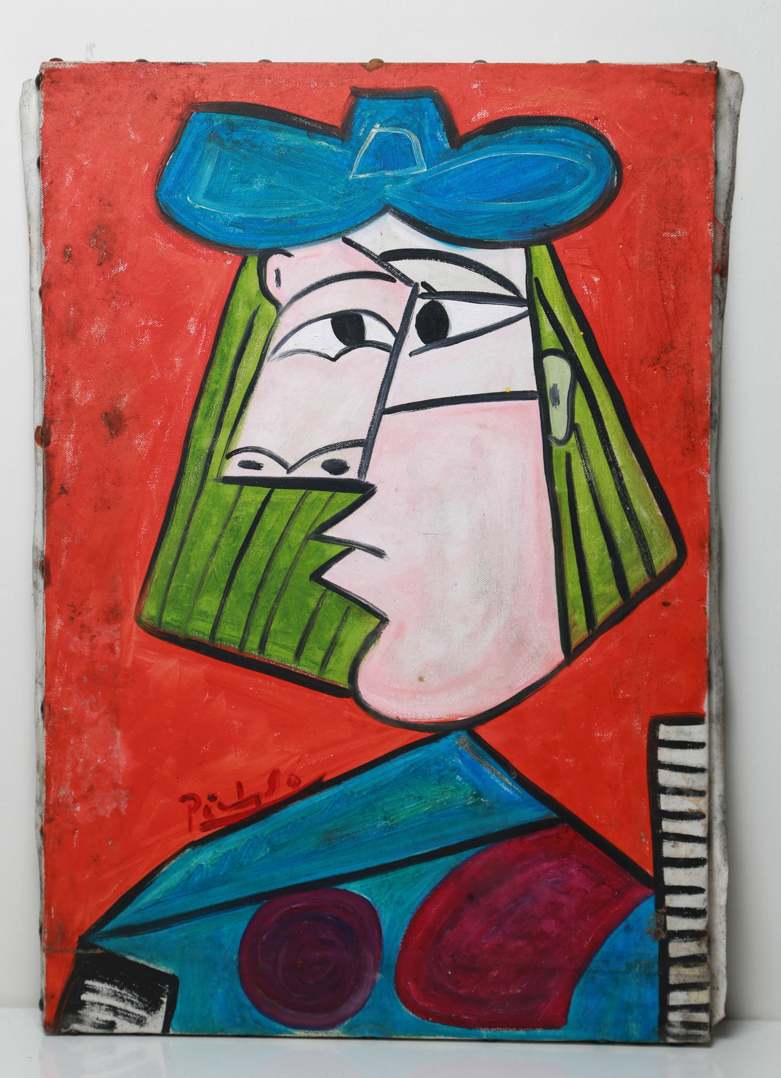 Pablo Picasso Oil on Canvas with COA: Pablo Picasso Oil on Canvas with COA PABLO PICASSO OIL ON CANVAS with COA. From a private art collector. He is now 86 years old. Very beautiful painting with Picasso Signed at the front. Reverse of th