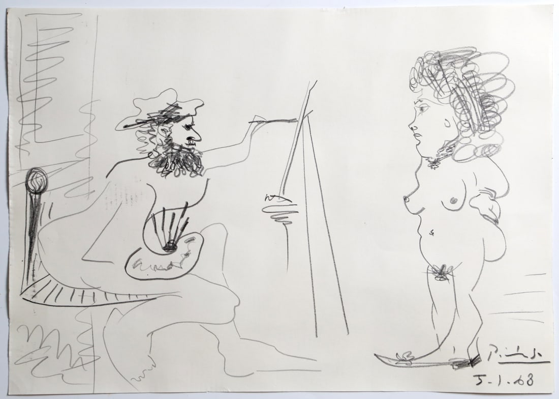 Pablo Picasso "PAINTER WITH NAKED WOMAN" Pencil on Paper + COA (1 of 10)