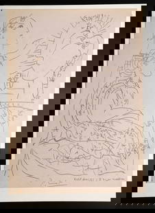 Pablo Picasso Vintage Drawing on Paper: Pablo Picasso Vintage Drawing on Paper PABLO PICASSO (25 October 1881 – 8 April 1973) TITLE: Unknown Material: Pencil on Paper Signature: PICASSO COA: YESCondition report: This Drawing in fairly goo