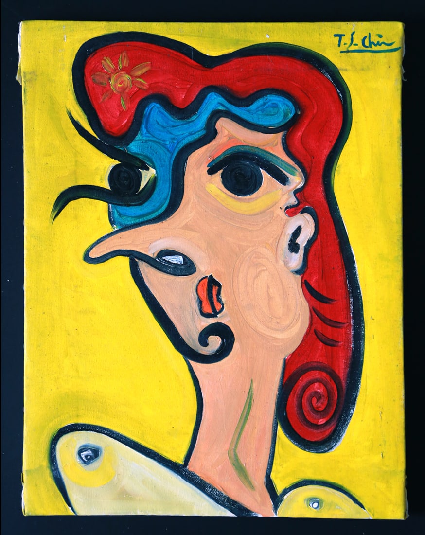 Original TSCHIN Oil Painting on Canvas: Original TSCHIN Oil Painting on Canvas TITLE: NAKED RED HAIR WOMAN DATED: June 2023 Material: Canvas Signature: TSChin Condition report : painting in good condition, see photos Dimensions painting: 35