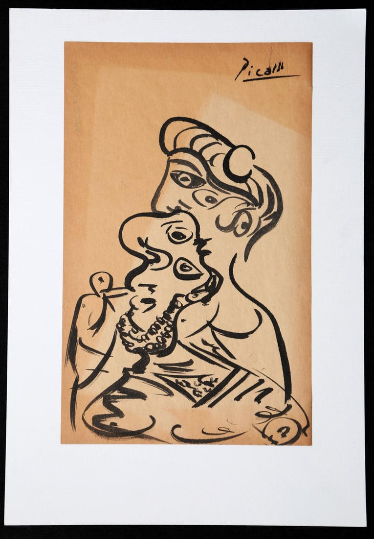 Picasso Vintage Ink Drawing on Paper Signed + COA (1 of 3)