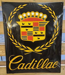 INCREDIBLE VINTAGE NOS SSP CADILLAC PORCELAIN DEALER SHOWROOM CONCAVE SIGN