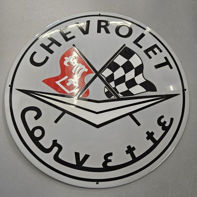 NOS SSP CHEVROLET CORVETTE PORCELAIN DEALER SHOWROOM CONCAVE GAS & OIL TRACK 20" SIGN (1 of 13)