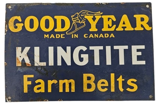 VINTAGE PORCELAIN GOOD YEAR KLINGTITE FARM BELTS ADVERTISING SALES STORE SIGN (1 of 4)