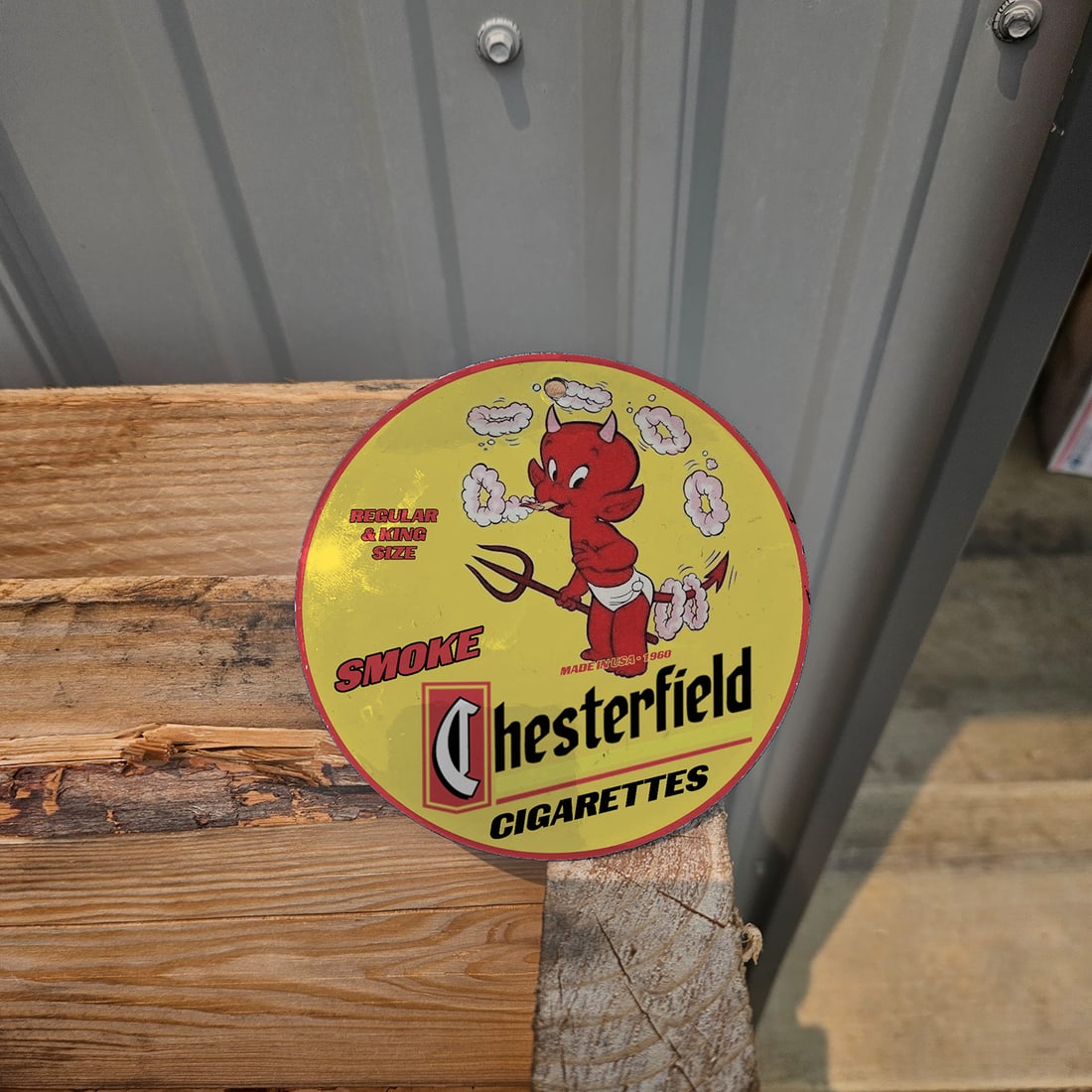 1960 Smoke Chesterfield Cigarettes 4.5-Inch Porcelain Sign (1 of 12)