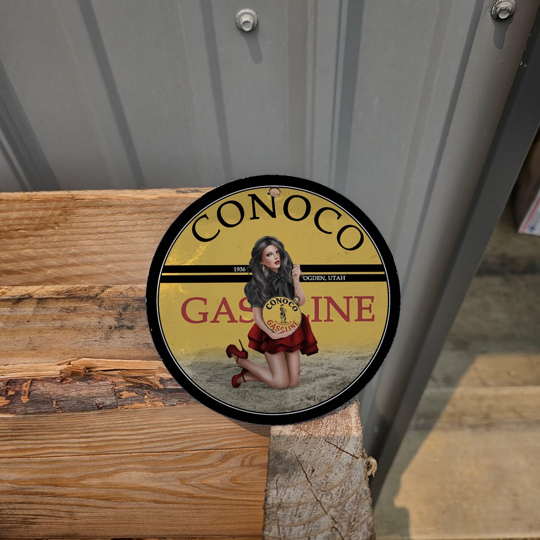 1936 Conoco Gasoline 4.5-Inch Porcelain Sign (1 of 12)