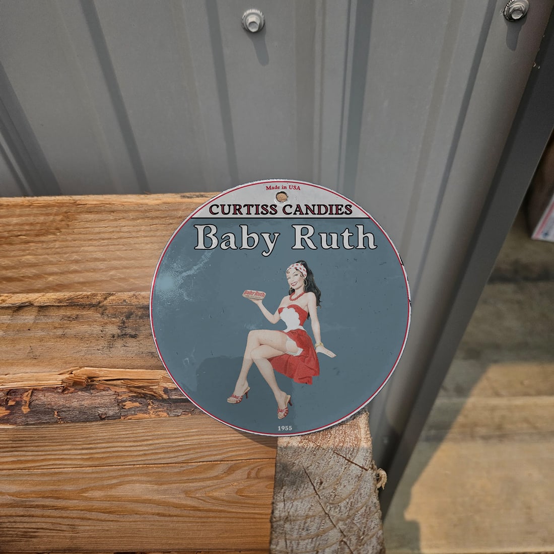 1955 Curtiss Candies Baby Ruth 4.5-Inch Porcelain Sign (1 of 12)