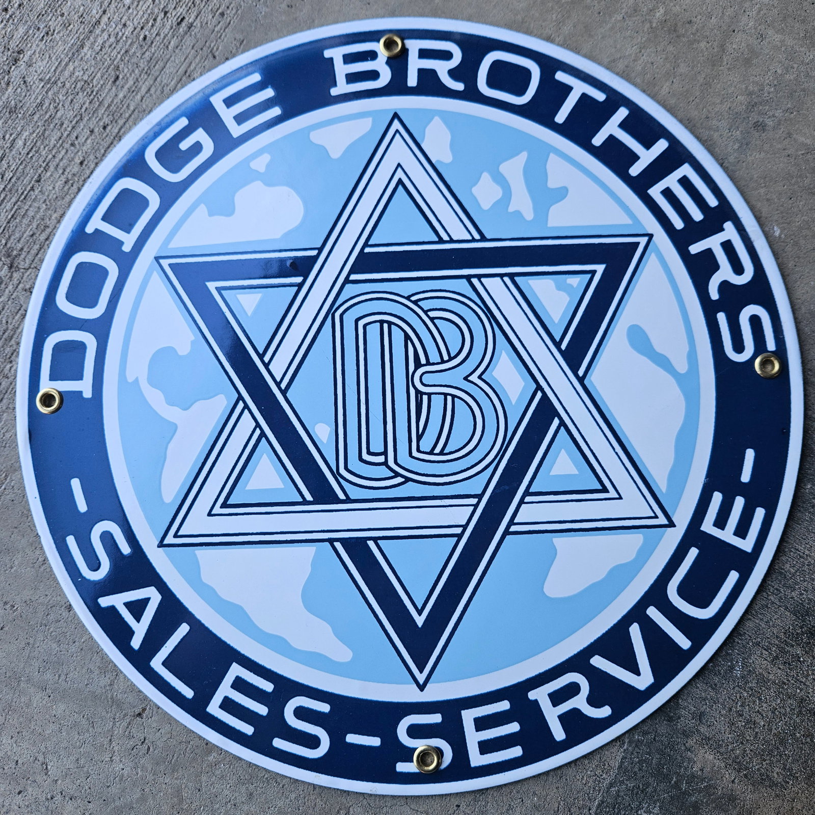 Vintage Dodge Brothers Sales Service Porcelain Sign - Classic Auto Brand, Approx. 12" Diameter (1 of 2)