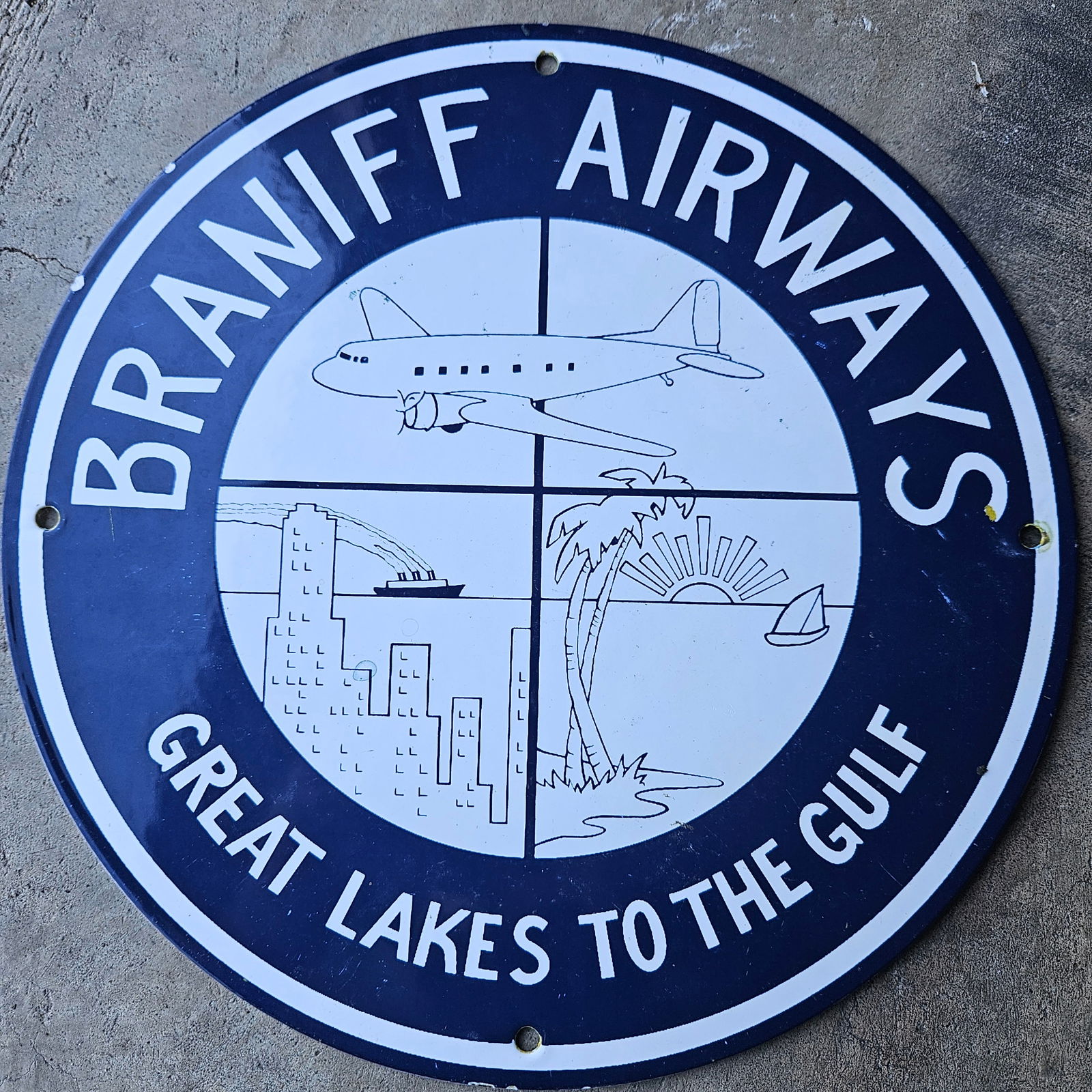 Classic Braniff Airways 'Great Lakes to the Gulf' Porcelain Sign - Approx. 12" Aviation Collectible (1 of 2)