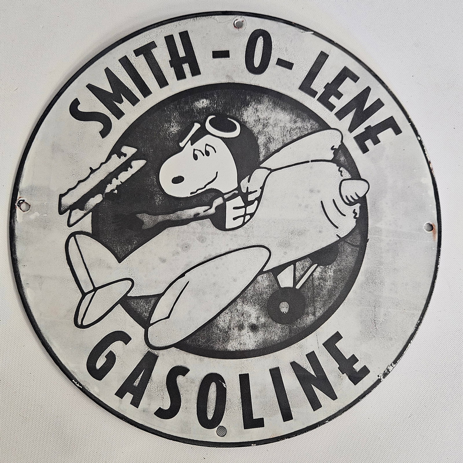 Vintage Smith-O-Lene Gasoline Porcelain Sign with Aviation Mascot - 12 Inches (1 of 2)