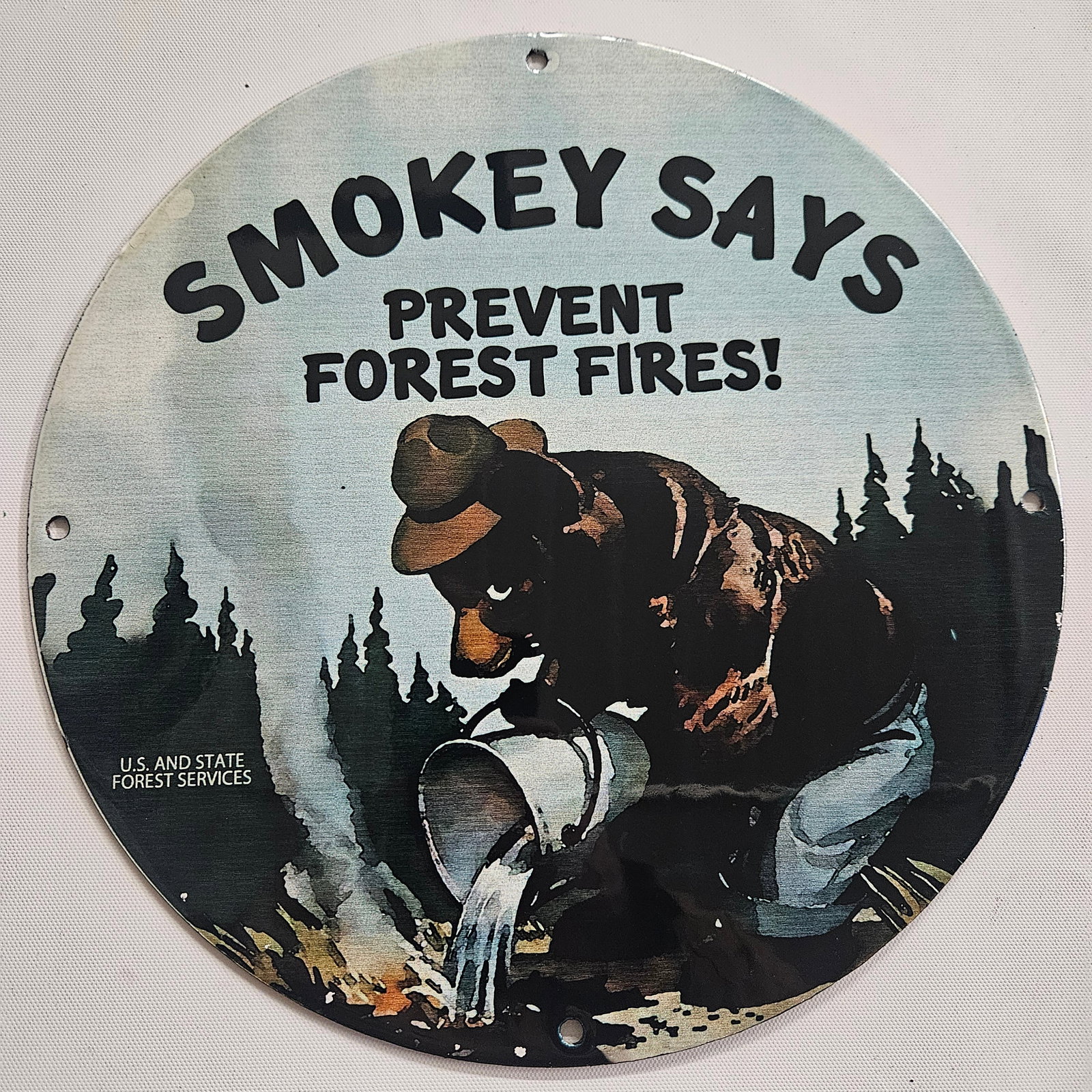 Vintage Smokey Bear Fire Safety Porcelain Sign (1 of 2)