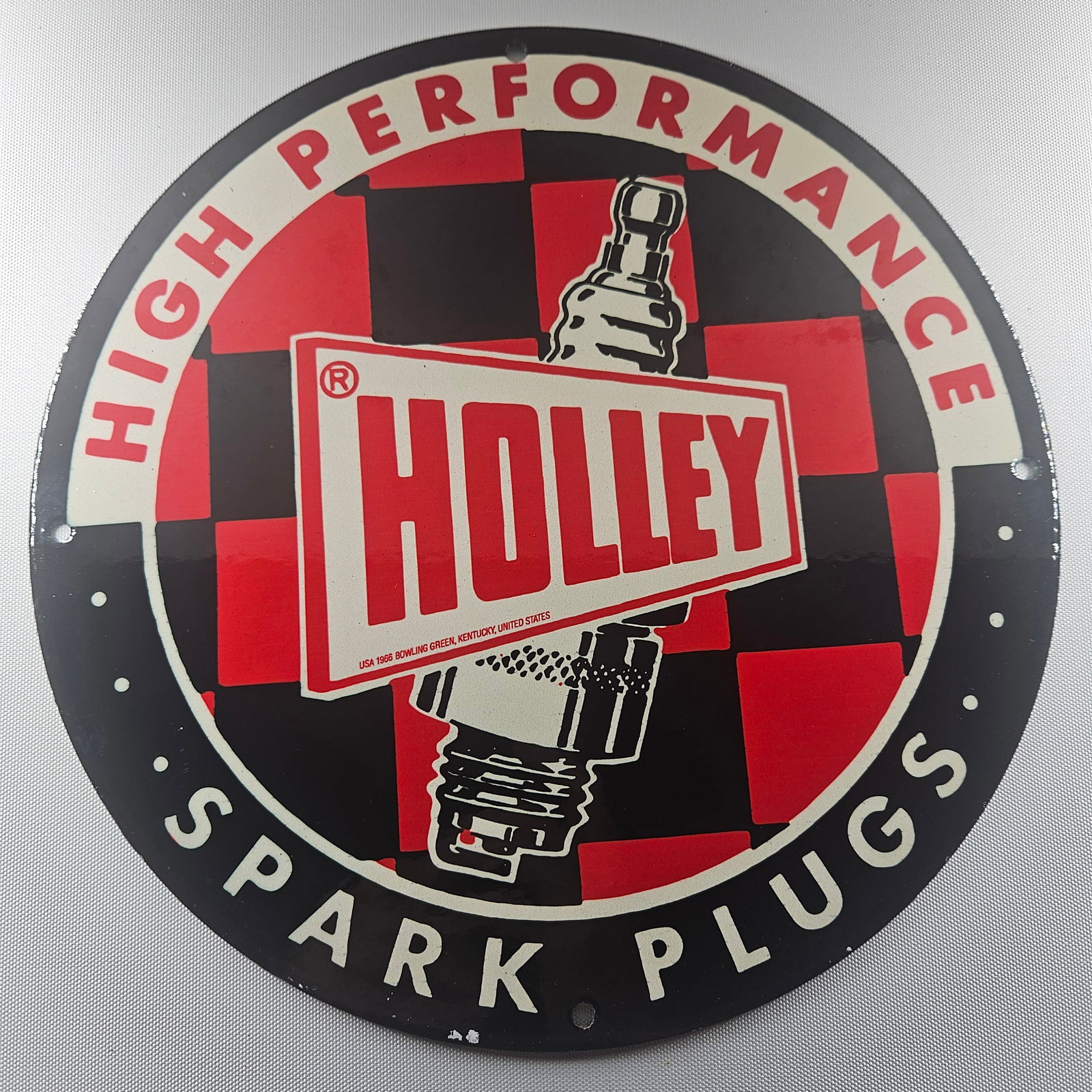 1966 Holley High Performance Spark Plugs 12-inch Porcelain Sign (1 of 2)