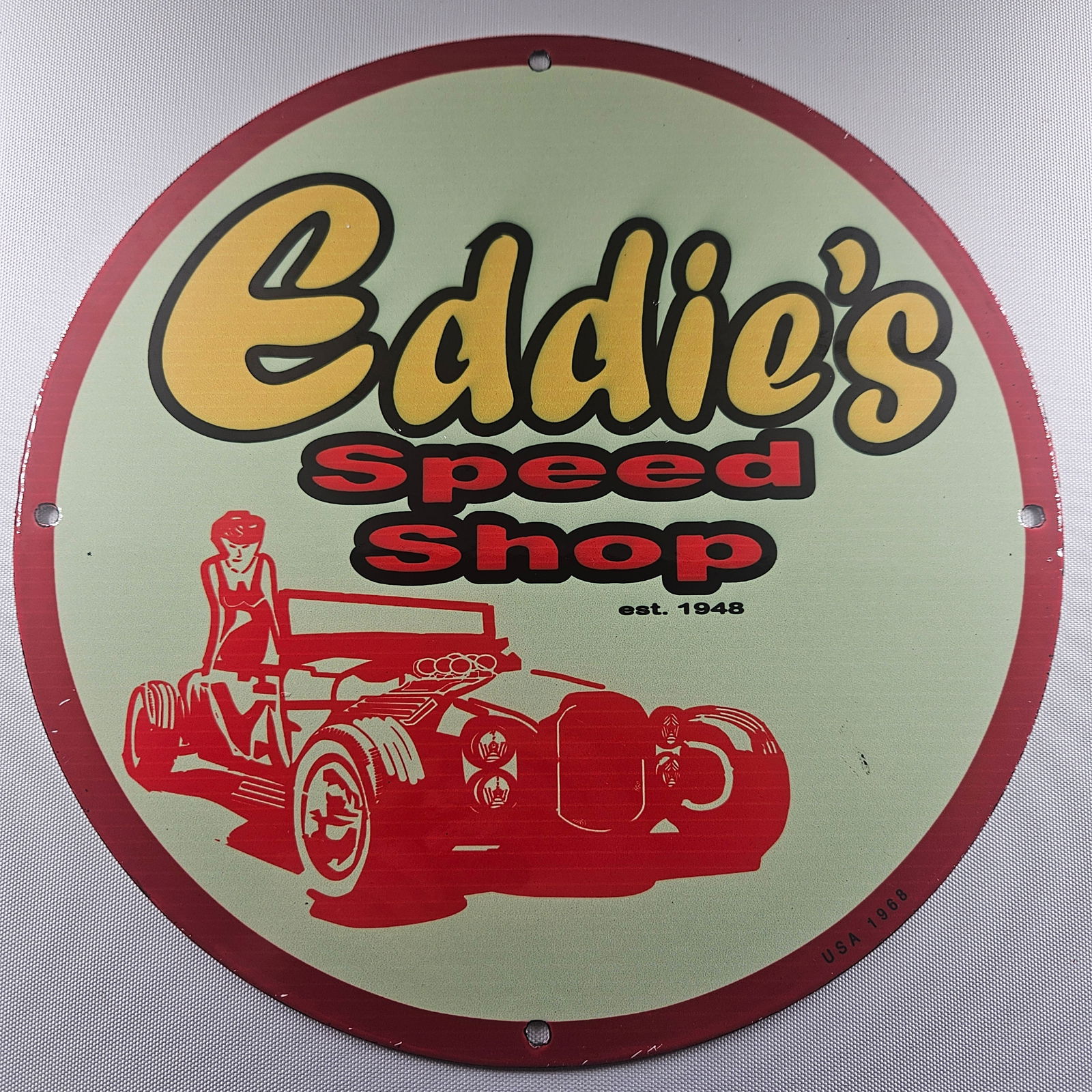 1948 Eddie's Speed Shop 12-inch Porcelain Sign (1 of 2)