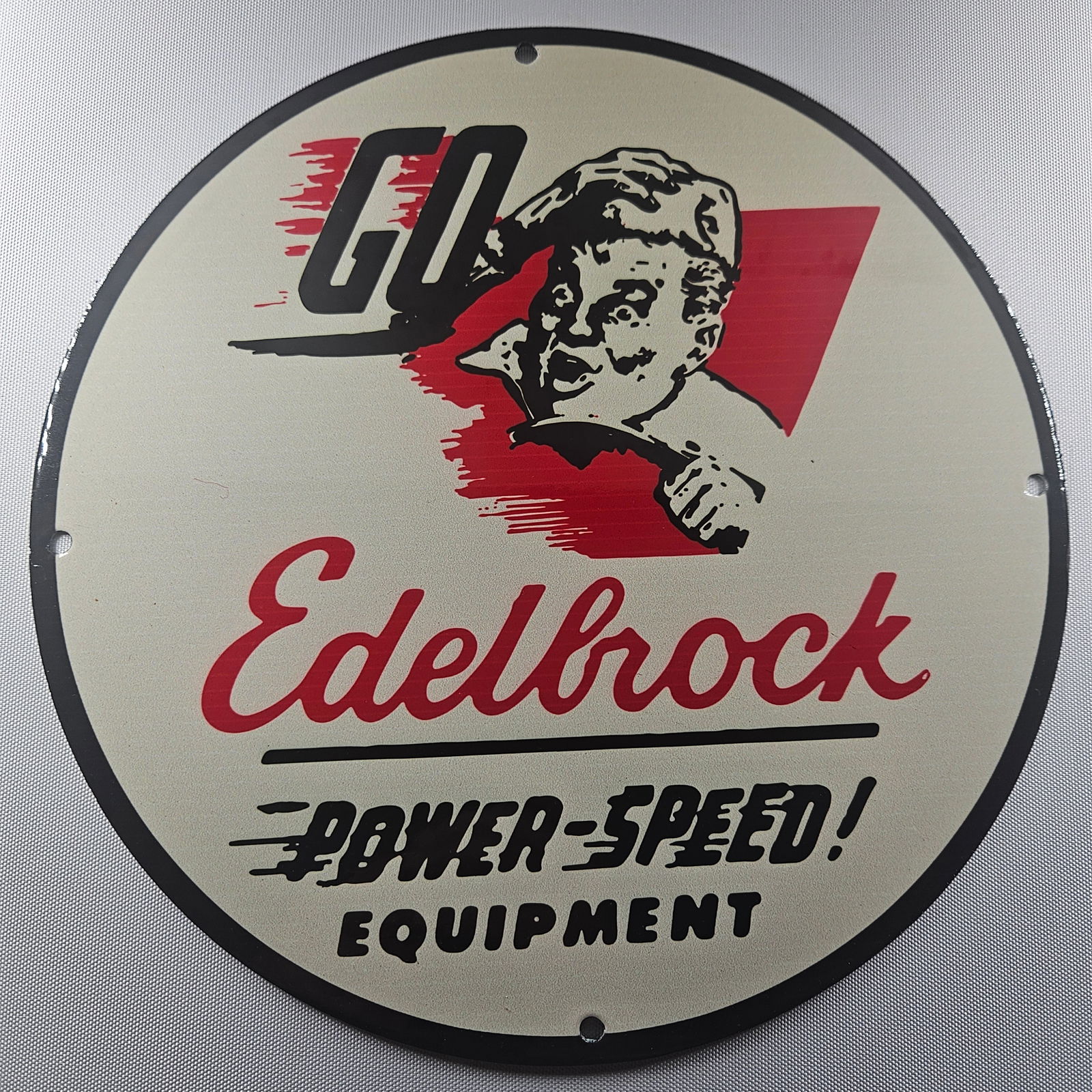 Edelbrock Power-Speed Equipment 12-inch Porcelain Sign (1 of 2)