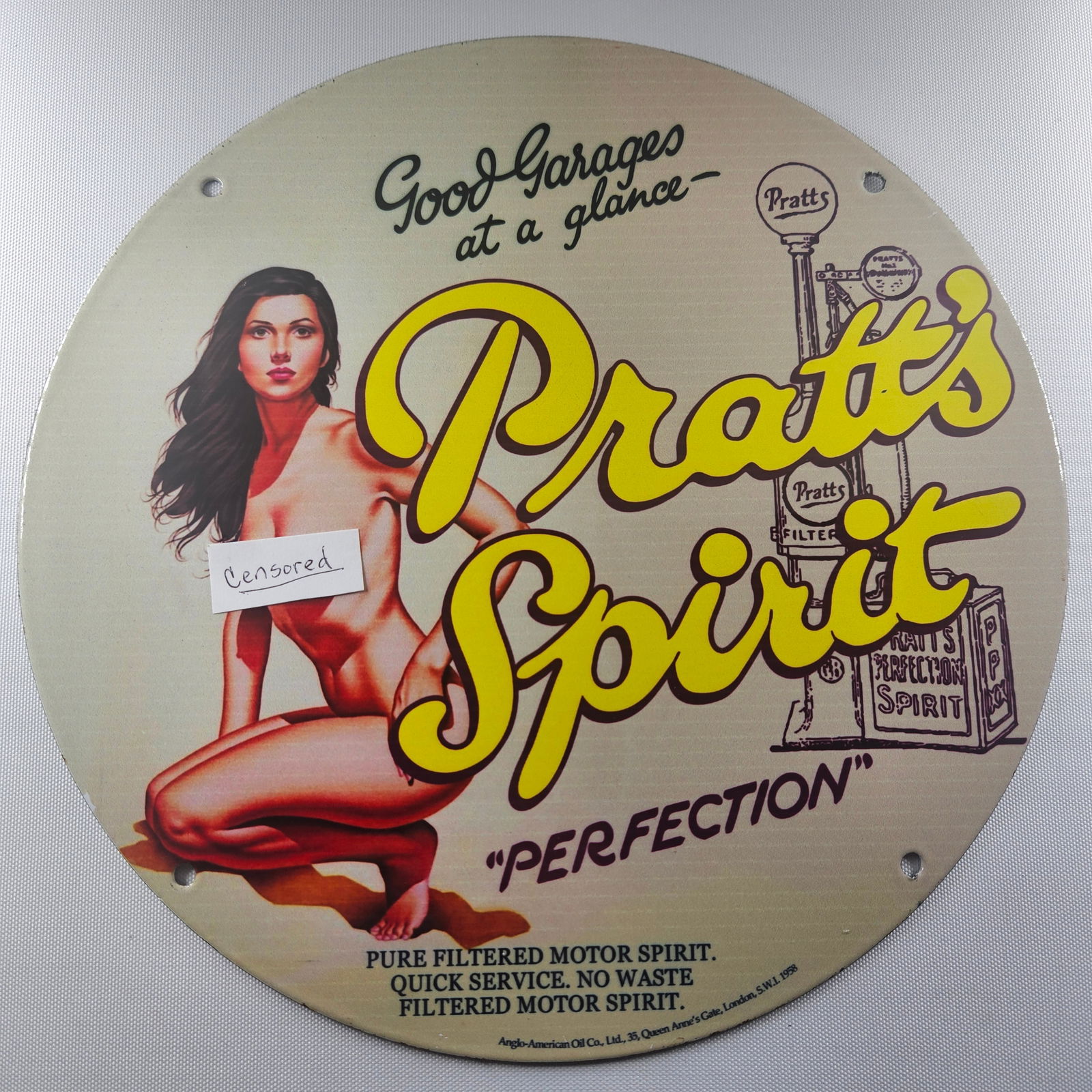 1958 Pratt's Filtered Motor Spirit 12-inch Porcelain Sign (1 of 2)