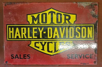 Vintage Harley-Davidson Porcelain Sign by Walker & Co, Detroit - Collectible Motorcycle Memorabilia