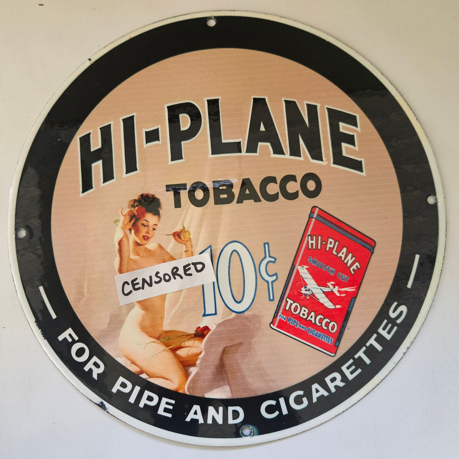 HI-PLANE TOBACCO GAS OIL GARAGE MAN CAVE PORCELAIN SIGN (1 of 2)