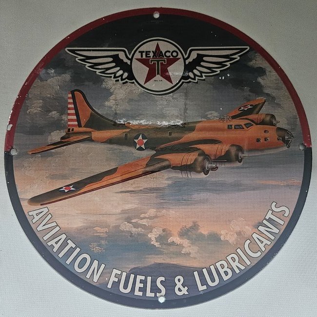 Texaco Aviation Fuels & Lubricants Porcelain Sign - A High-Flying Collectible (1 of 2)