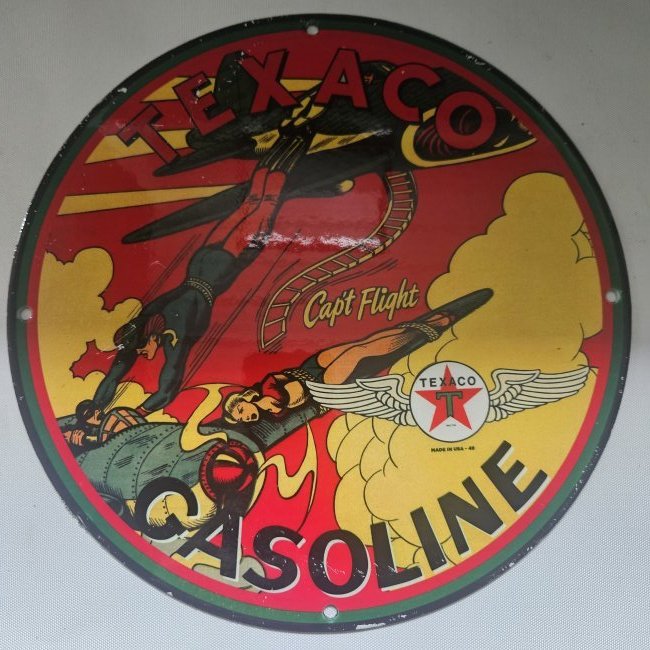 Texaco Capt. Flight Gasoline Porcelain Sign - A Daring Dive into Aviation Lore (1 of 2)